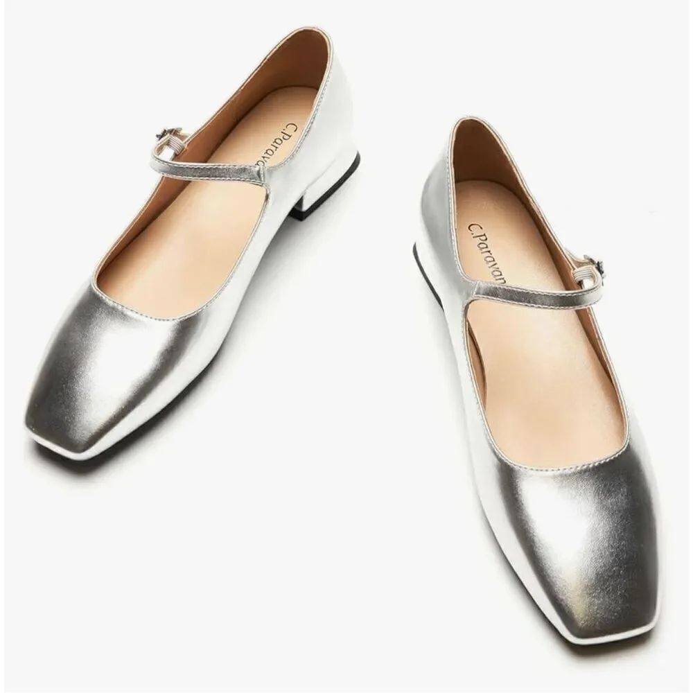 C.Paravano Women's Mary Jane Shoes Square Toe Flats for Women Ballet Flats